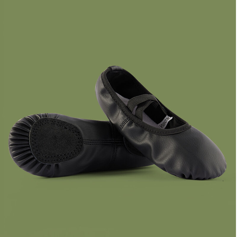 Zapatos de punta de cuero PU para niños, zapatillas de baile de suela completa, práctica de bailarina, Ballet, entrenamiento, uso en 3 colores