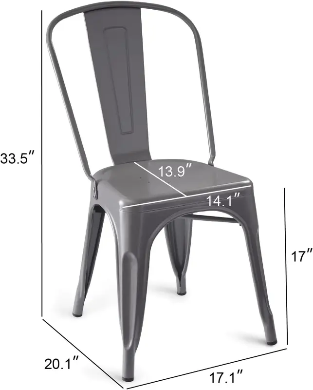Cadeiras de Metal em Cinza Escuro, 1 Contagem, Pacote de 4