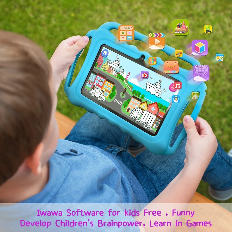 Tablette d'étude V8 pour enfants, écran HD 7 pouces, tablette pour tout-petits à partir de 3 ans, application d'éducation gratuite préinstallée, 2 caméras, verrouillage parental