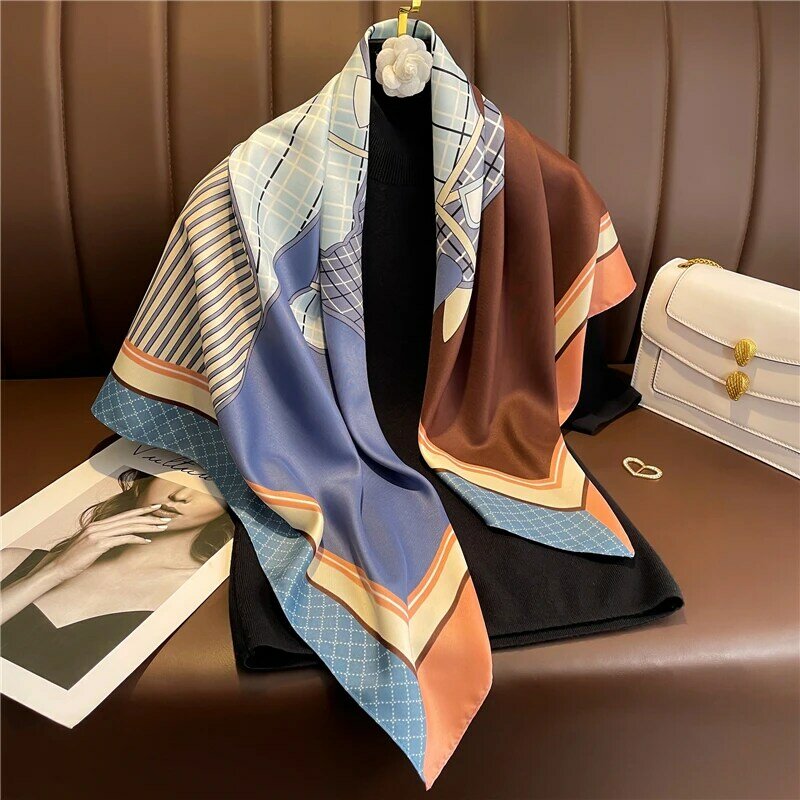 Print 90cm Twill Shawl Scarf Women Luxury Spring Headkerchief Hijab Bandana Female Neck Tie Wrap Hair  Foulard Echarpe 2022