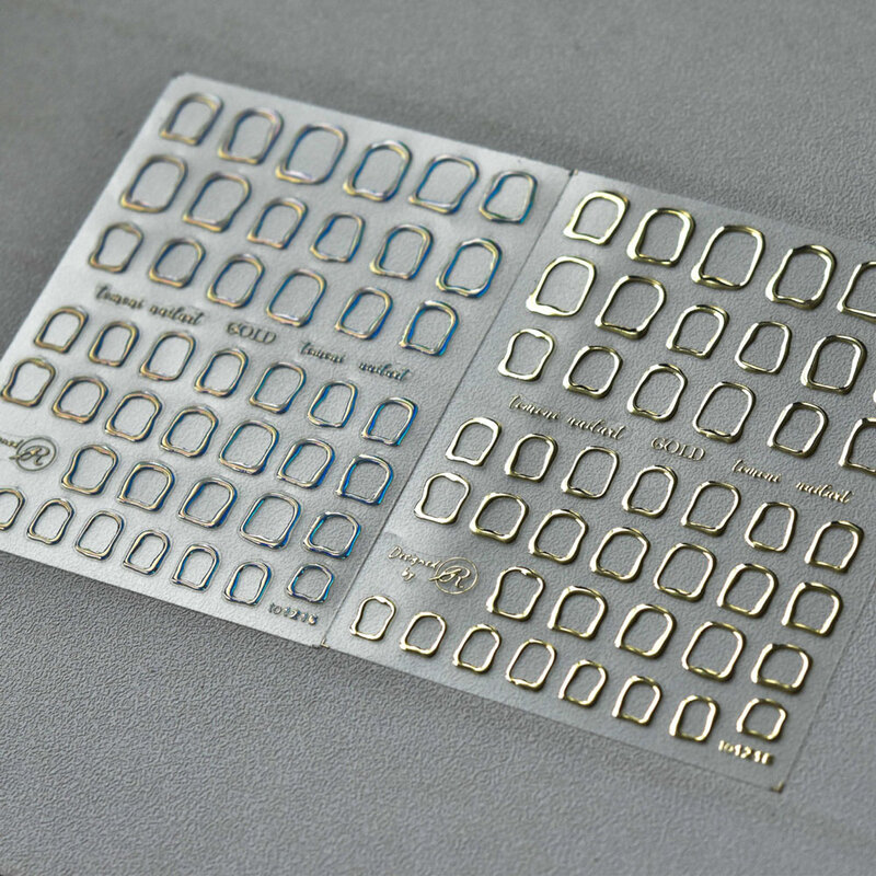 Frame Ontwerp Nail Art Stickers Bronzing Geometrische Abstracte Lijn Strip Reliëf Goud/Laser Zilver Zelfklevende 5D Nail decal