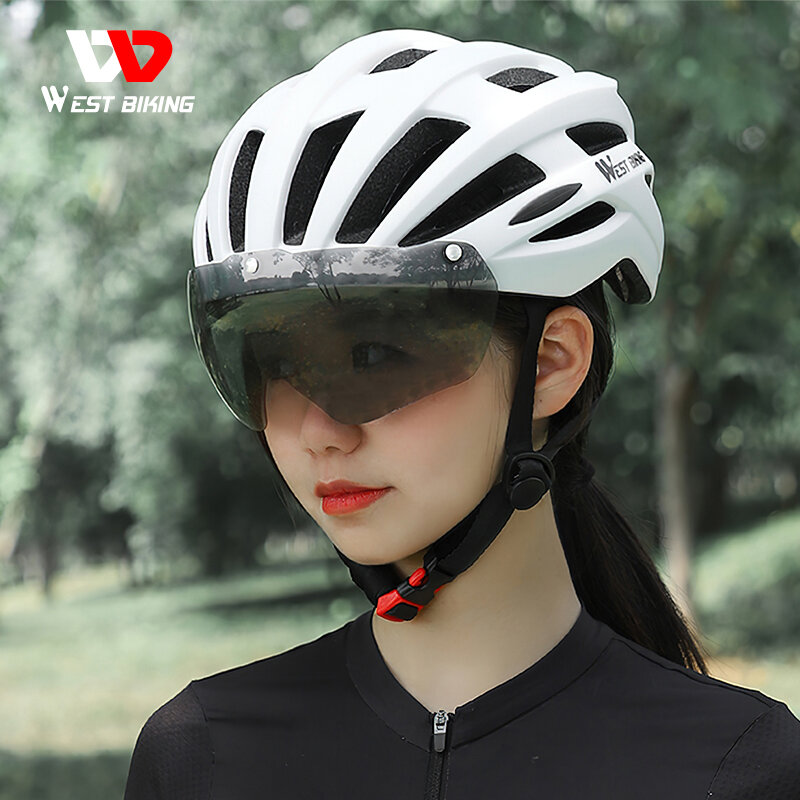 WEST BIKING 남녀공용 사이클링 헬멧, 편안한 자전거 헬멧, MTB 도로 자전거 안전 캡, 마그네틱 오토바이 고글 헬멧 장비