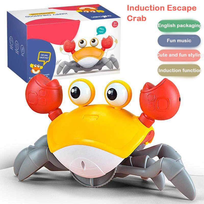Brinquedo de caranguejo de indução elétrica para bebê, rastejar criativo, escapar, eletrônico animal, prática de música, presente infantil