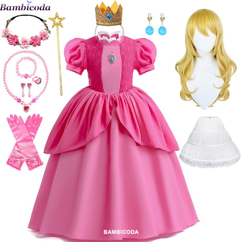 Peach Princess Cosplay Dress Girl Role Playing Costume Birthday Party Stage Performace Outfits Carnival Fancy Kids' dresses