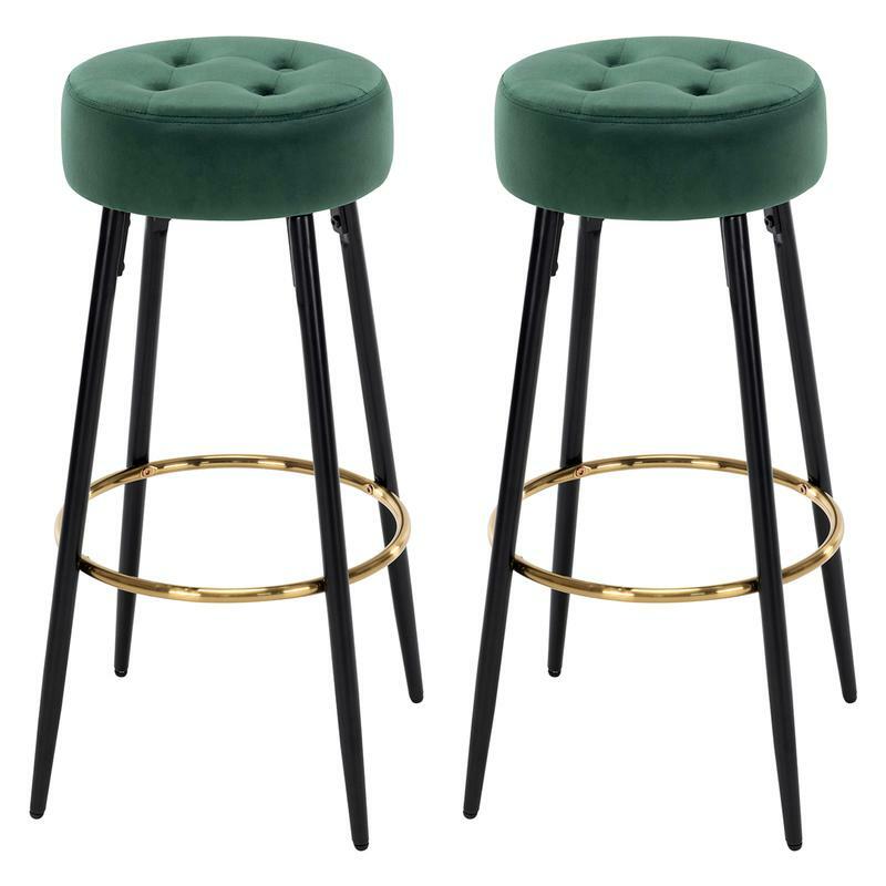 Nowoczesny zestaw 2-okrągłych 30-calowych stołków barowych bez pleców, tapicerowane krzesło jadalniane stołek ze złotym podnóżkiem do kawowego pubu na wyspie kuchennej