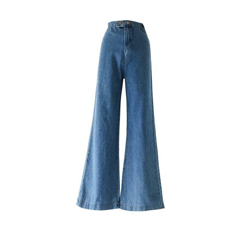 Синие джинсы с высокой талией, широкие брюки для женщин, весна-лето, новинка, микро расклешенные брюки, модные свободные узкие брюки в Корейском стиле