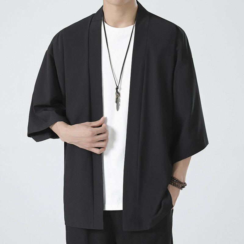 Cardigã japonês de quimono masculino, vestuário exterior solto e fino, casaco liso, venda quente, verão e outono