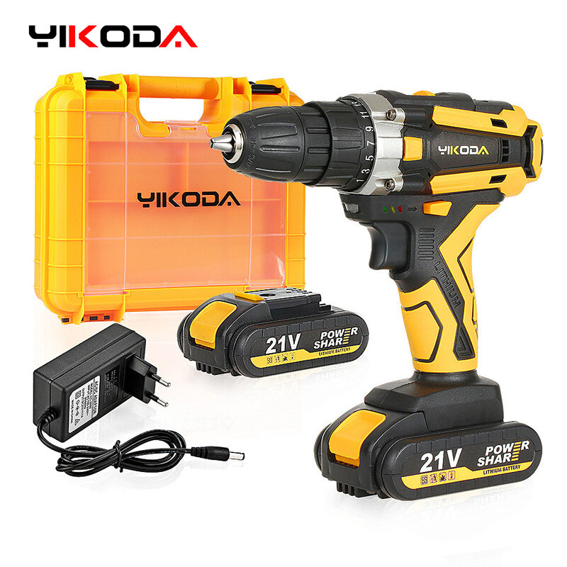 YIKODA perceuse sans fil 12/16.8/21V, tournevis électrique Rechargeable, batterie au Lithium, outils électriques multifonctions à 2 vitesses pour la maison