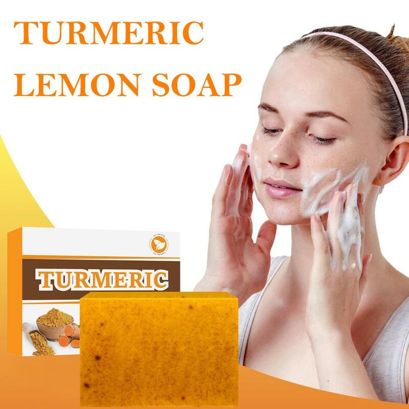 Turmeric Lemon Cleansing Soap Face Fade Dark Spots Dull Whitening Remove Brighten Skin Marks Body Acne Soap Moisturizing M4X1