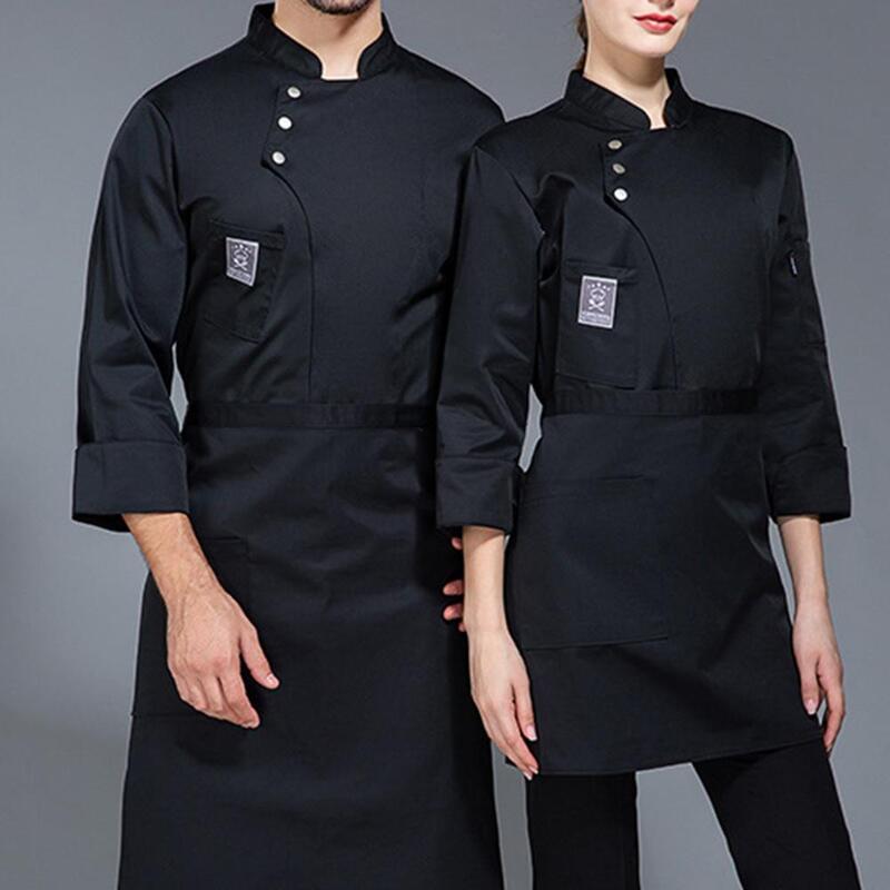 Men Women Chef Tops Stand Collar Chef Shirt Professional Waterproof Chef Uniform for Men Women Solid Color Stand Collar