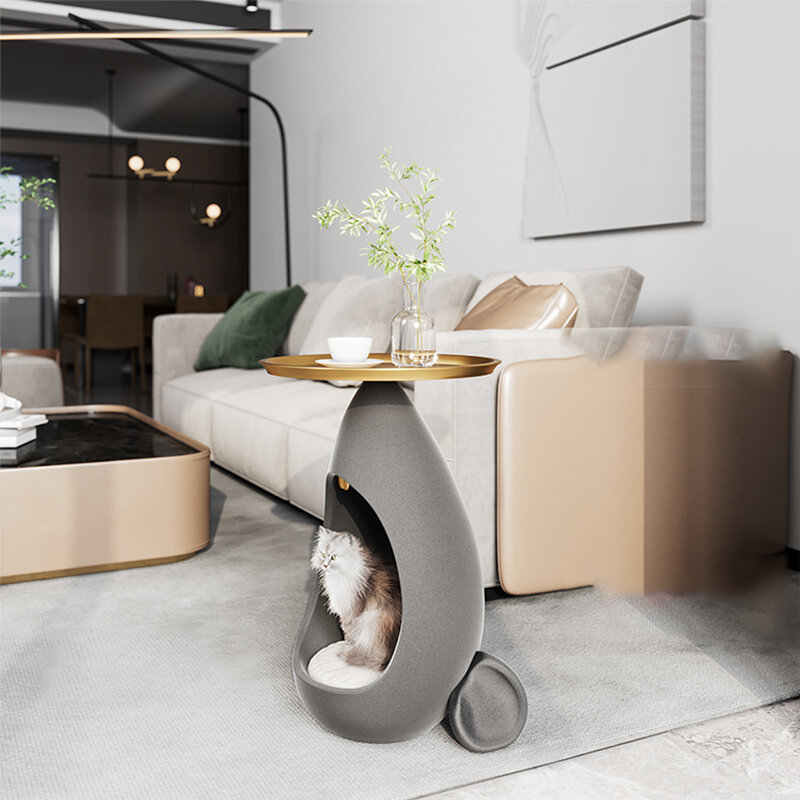 ソファテーブル側寝室のベッドサイドテーブルマウスモデリング猫巣コーヒーデスクライトの豪華モダンな収納茶テーブルペット家具