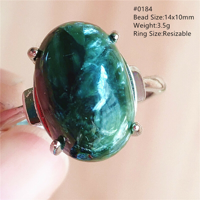 ธรรมชาติสีเขียว Seraphinite รูปไข่แหวนหินผู้หญิงผู้ชาย Clinochlore Seraphinite แหวนแฟชั่น925เงินสเตอร์ลิง AAAAAA