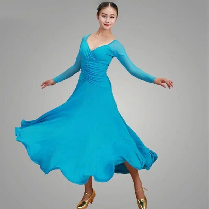 Vestido de competición de salón de vals para mujer, trajes de Flamenco de actuación de Baile Estándar, falda larga sólida delgada Simple
