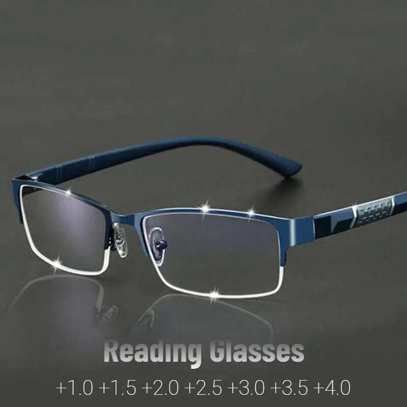 Metal anti-luz azul óculos de leitura para homens, óculos hipermetropia, óculos de negócios, diopter 0, 1.0, 1.5, 2.0, 2.5, 3.0, + 3.5, + 4.0