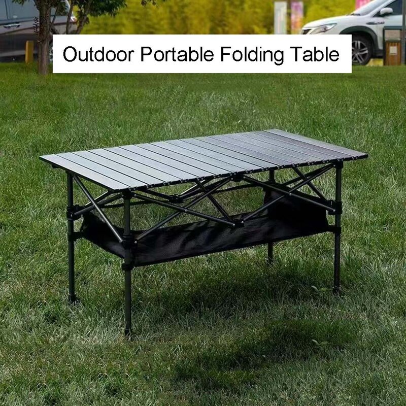 Outdoor klappbarer langer Tisch tragbare Lagerung schwarzer Camping Schreibtisch Grill einfach mit Netz beutel leicht zu installieren