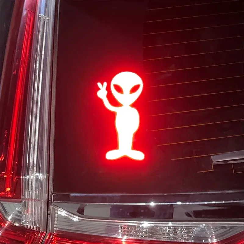 Stiker mobil, 1 buah stiker kepribadian Alien Peace sangat reflektif, Aksesori stiker vinil sepeda motor tabir surya