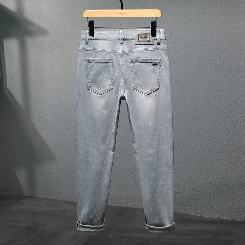 High-End Lichtgrijze Jeans Heren Zomer Mode All-Matching Stretch Slim Fit Skinny Casual Modemerk Broek