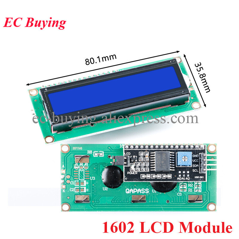 LCD1602 1602โมดูล LCD สีฟ้า/สีเหลืองสีเขียวหน้าจอ1602A แอลซีดีแสดงผล LED PCF8574 PCF8574T อินเตอร์เฟซ I2C 5V สำหรับ Arduino