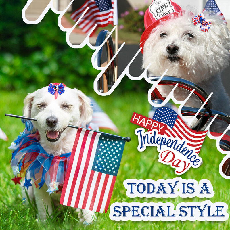 50PCS Handmade Dog Accessories Dog Bow With Rubber Band Puppy Bows Independence Day Party Pet Hair Accessories For Dogs and Cats