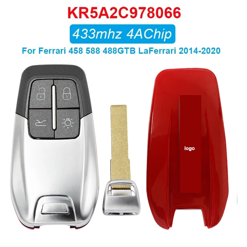 Chave remota para Ferrari, Chip de 4A de reposição, Shell 458 588 488GTB LaFerrari 2014-2020, 433Mhz, FCCID KR5A2C978066