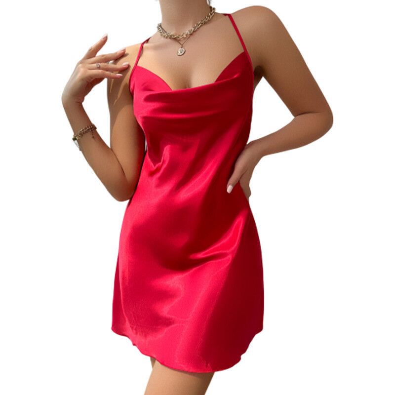Summer Ice Silk Satin Slip Women Nightdress Long Seductive Sexy Sleepwear Women's Imitation Silk Casual Slip Nightdgown