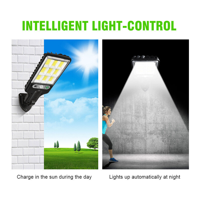 Solar Powered Street Lights com sensor de movimento, impermeável lâmpada LED, parede exterior luz, jardim e pátio, 3 modos de iluminação
