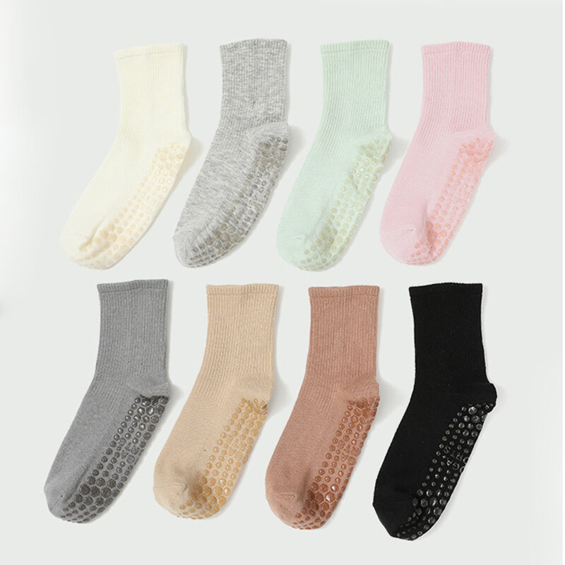 Женские носки для йоги, силиконовые хлопковые нескользящие носки в горошек для пилатеса