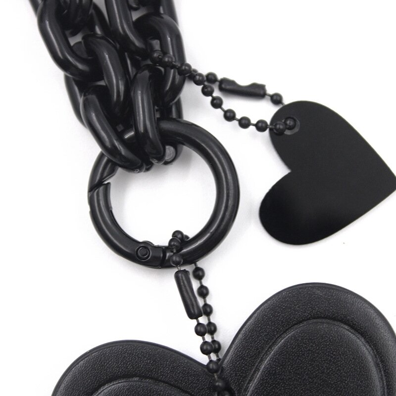 Love Heart Leather Keychain Pendant Bag Charm Tag with Black Chain Letter Personalized