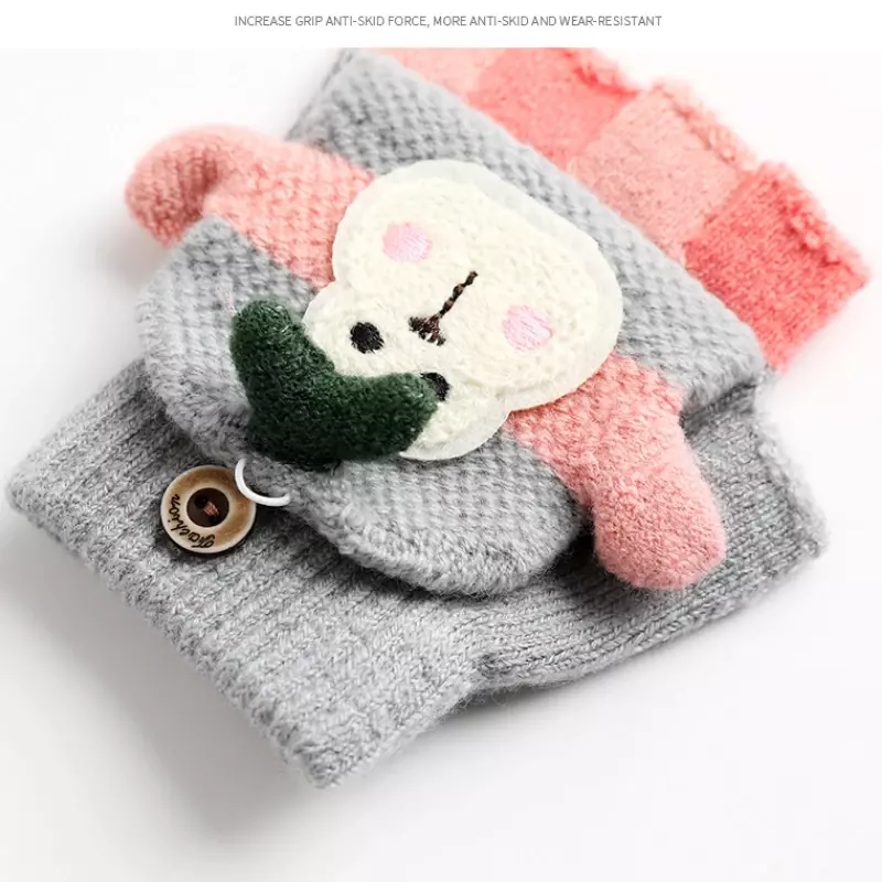 Guanti ricoperti con mezze dita guanti per bambini simpatici cartoni animati invernali caldi lavorati a maglia per bambini ragazzi ragazze 1-5Y accessori per bambini