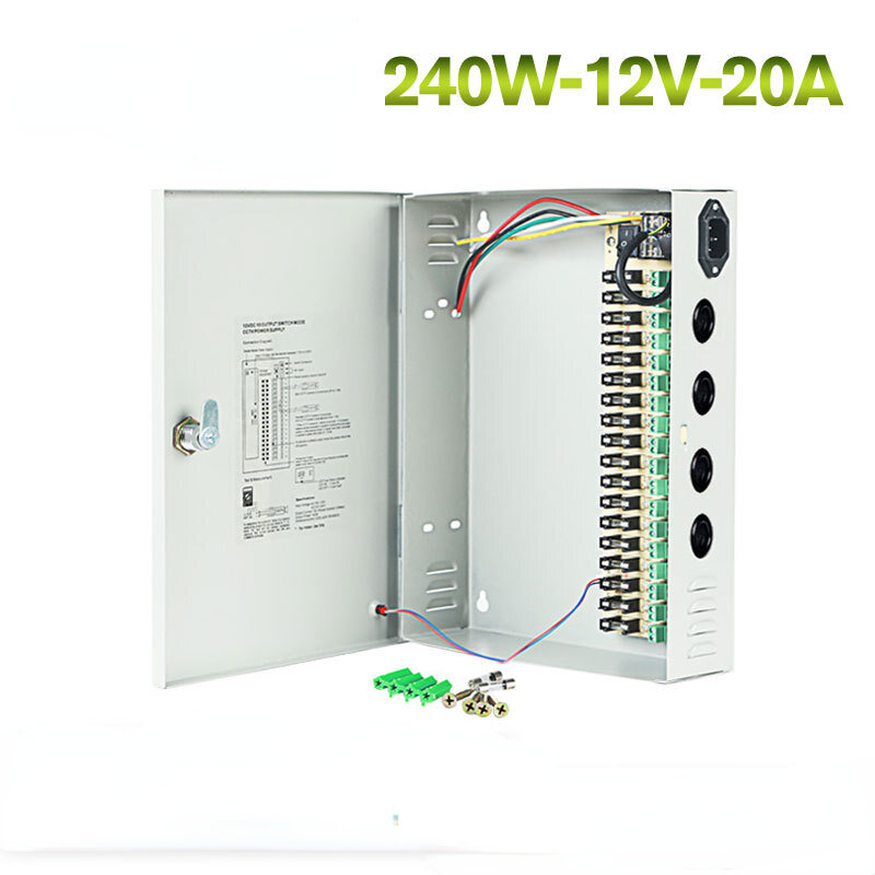 Fuente de alimentación conmutada, caja de potencia de salida múltiple, fuente de alimentación centralizada, potencia completa, 240W, 12V, 18 canales, 12V, 20a, 240W