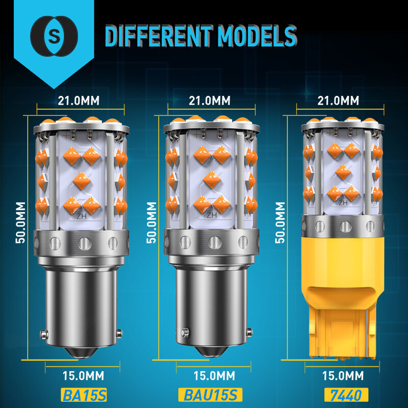 Ampoule de Clignotant LED Canbus Sans Hyper Flash, Résistance spatirée, Orange, 1156, P21W, ba15s, 15s, PY21W, 7507
