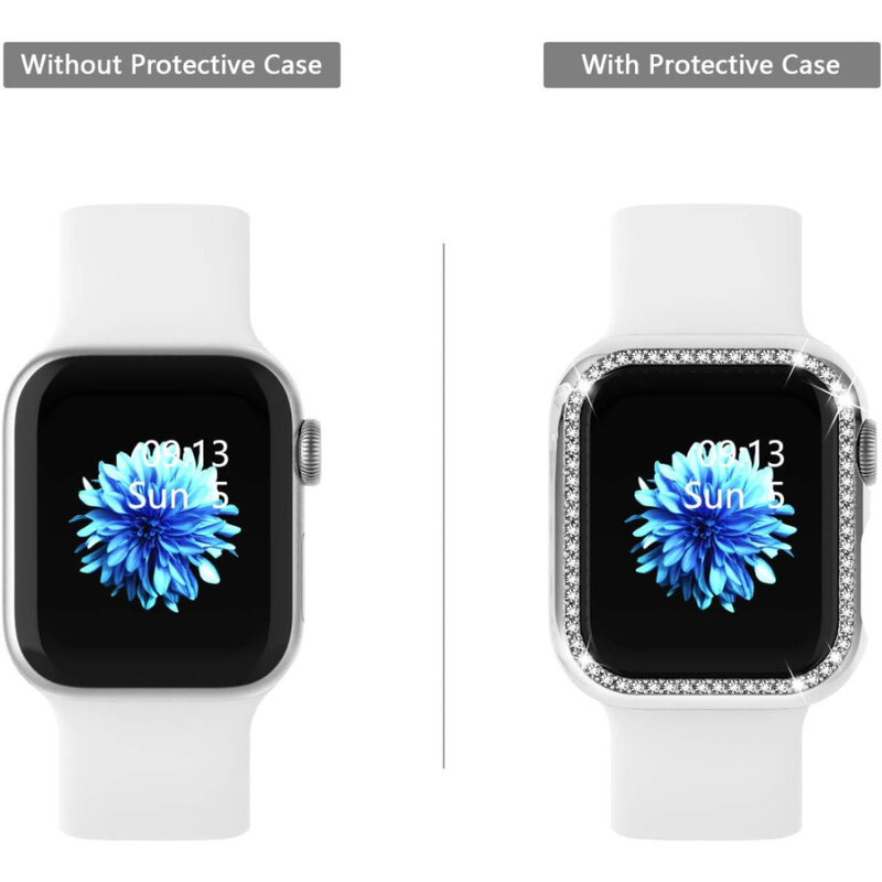 Funda protectora para Apple Watch 9/8/7 para mujer, carcasa con diamantes de imitación ostentosos, marco de parachoques, serie iWatch, 40mm, 44mm, 6/5/4 SE, 45mm
