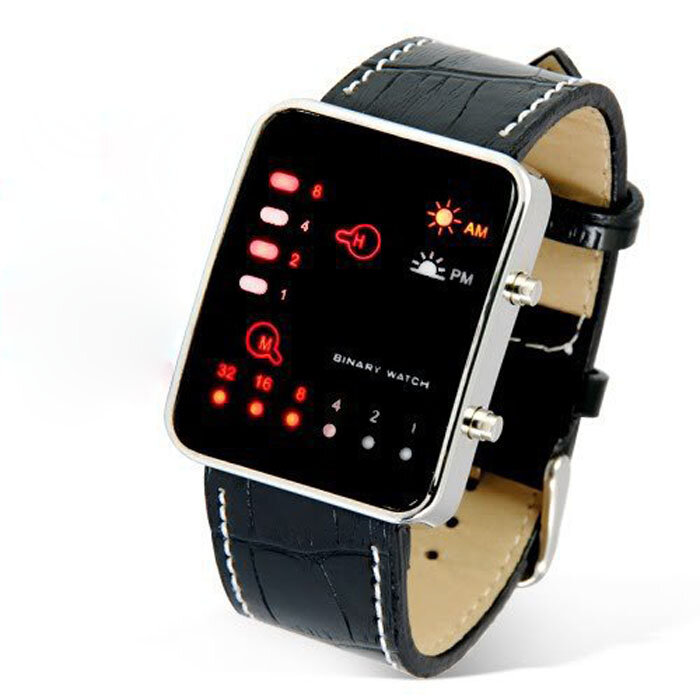 Digital Watch Men'S Fashion Sports Digital Binary Led Display Faux Leather Strap Wrist Watch Watch Men Relogio Sport Watch 2023