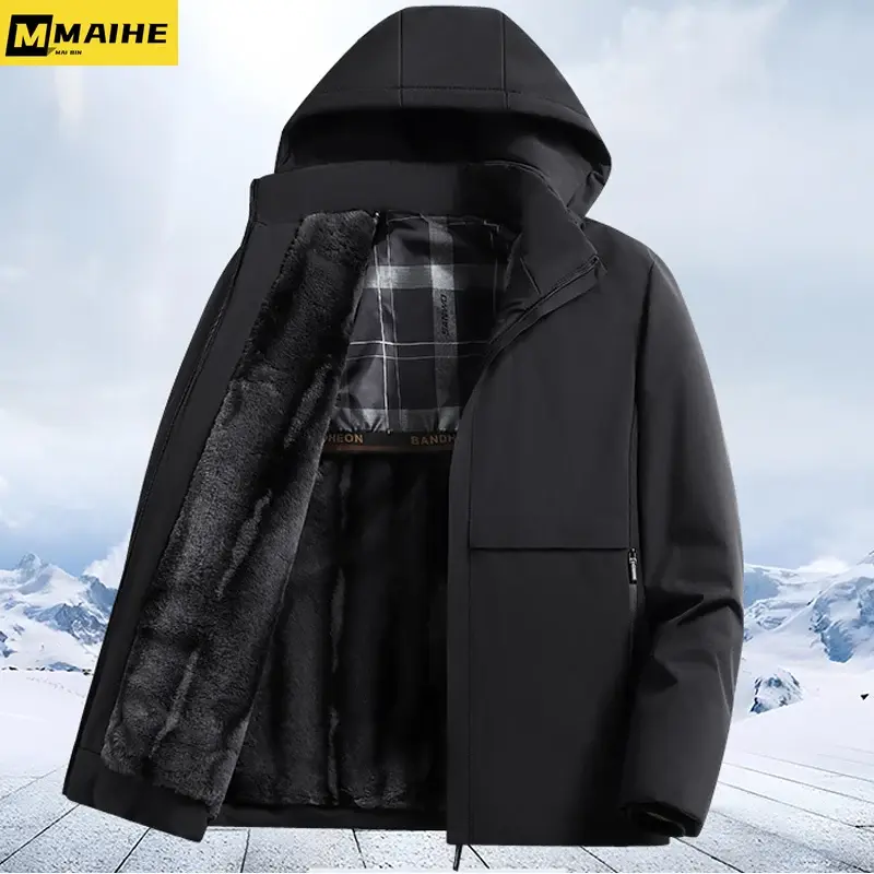 남성용 겨울 재킷, 두꺼운 램스울 따뜻한 파커 코트, 탈착식 모자, 방풍 롱 코트, 2023 신상