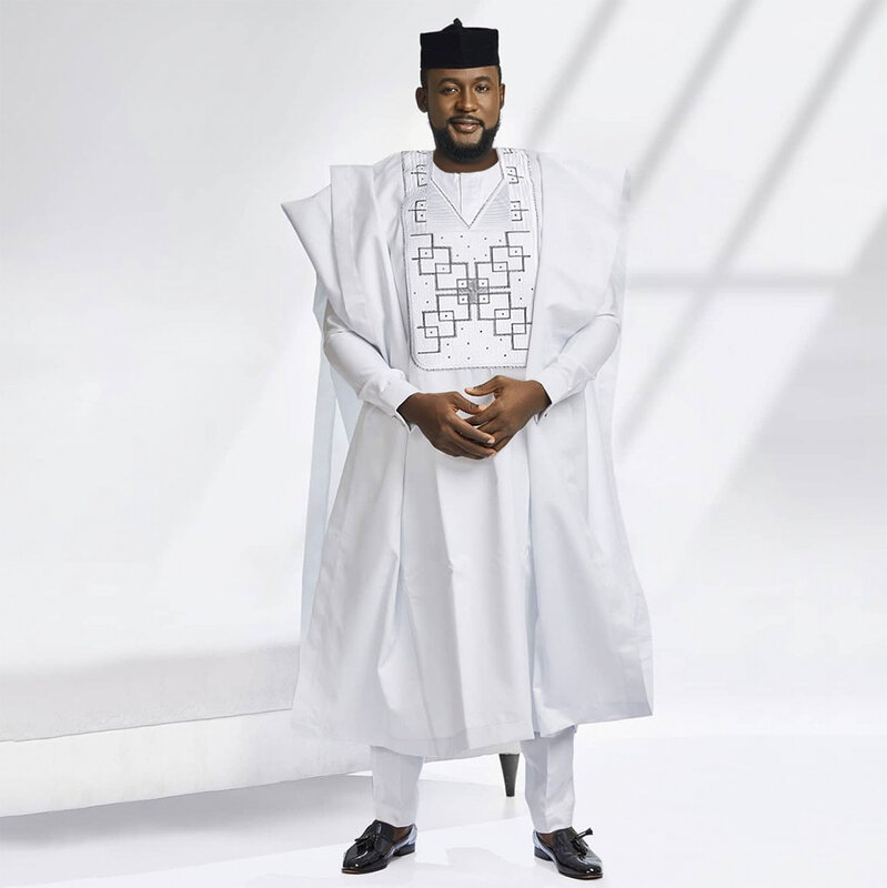 H & D abiti africani per uomo Bazin Riche Agbada ricamo camicia camicia pantaloni 3 pezzi Set Plus Size Boubou Homme Musulman ensemble