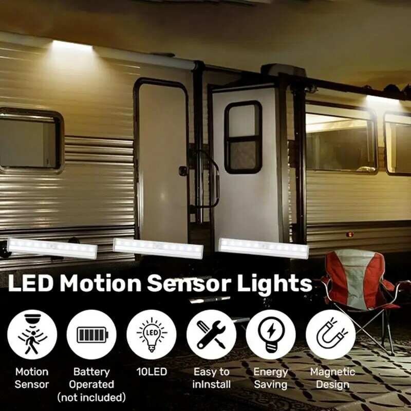 Barra de luces LED magnéticas, luz nocturna con Sensor de movimiento, funciona con pilas, para baños, armarios, pasillos de cocina