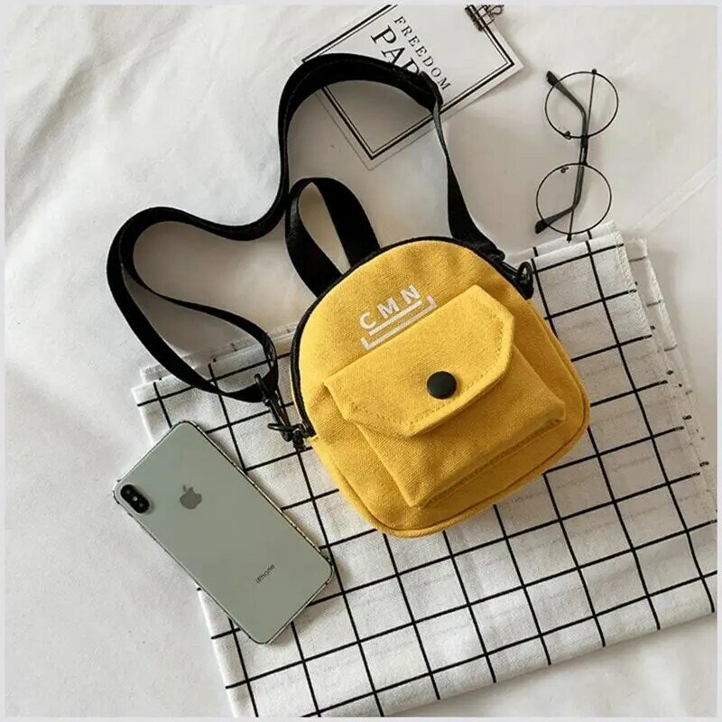 Маленькие дизайнерские сумки с мультяшным рисунком для женщин, холщовые сумки через плечо для телефона, дамские сумочки на ремне