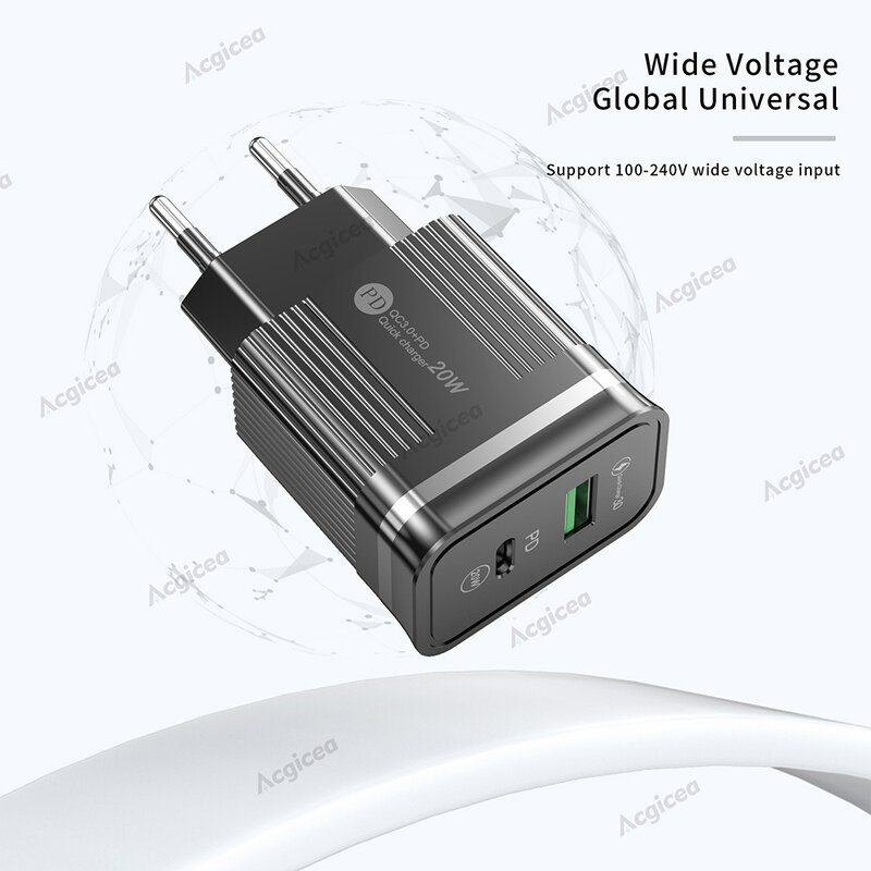20W USB C Charger PD Fast Charging Charger QC3.0 for Xiaomi Samsung Cell Phone Adapter for Iphone 12 13 Pro Mobile Phone Charger
