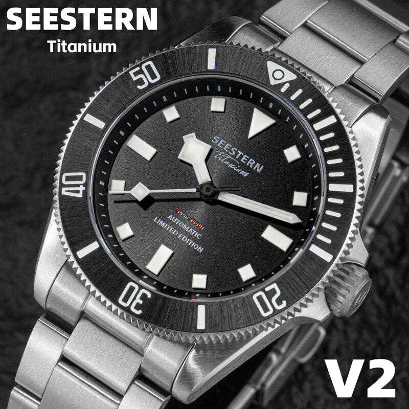 SEESTERN jam tangan Diver Titanium pria, arloji mekanis otomatis NH38 gerakan safir kaca 20ATM tahan air bercahaya baru