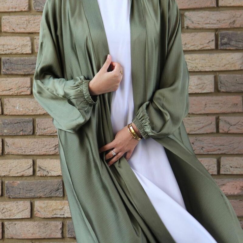 Kardigan Satin gelembung wanita jubah Dubai gaun lengan panjang Turki pakaian atasan untuk wanita Muslim mantel Muslim tunik Turki