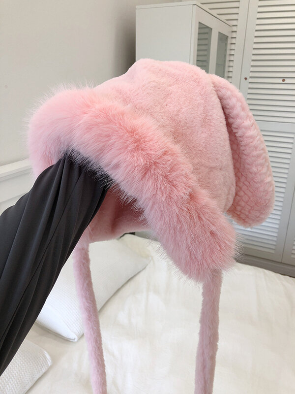 Winter Fury Cute Rabbit Ears  Children's Warm Ear Protection Wrap Cold Hat Thickened Pullover Hat