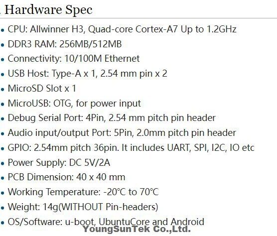 NanoPi Neo v1.4 LTS & Heat sink 512M RAM YoungSunTek Allwinner H3 Quad Cortex-A7,1.2GHz,OpenWRT,Ubuntu Linux Armbian DietPi Kali