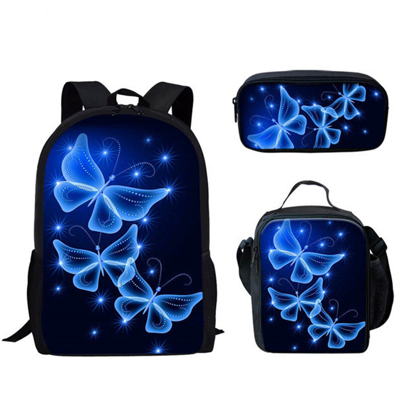 Popular Fashion Funny Butterfly Pattern 3D Print 3pcs/Set pupil School Bags Laptop Daypack Backpack Lunch bag Pencil Case