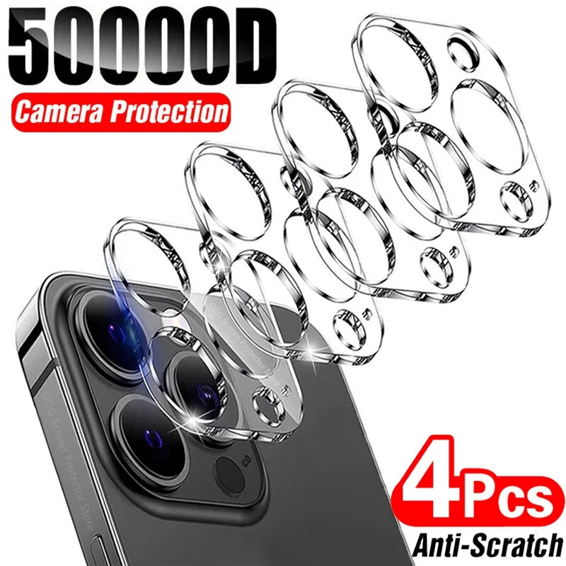 Vidro de proteção completo para iPhone, protetor de câmera, lente transparente, iPhone 11, 12, 13 Pro Max, XR, X, 14 Pro Max, 4pcs