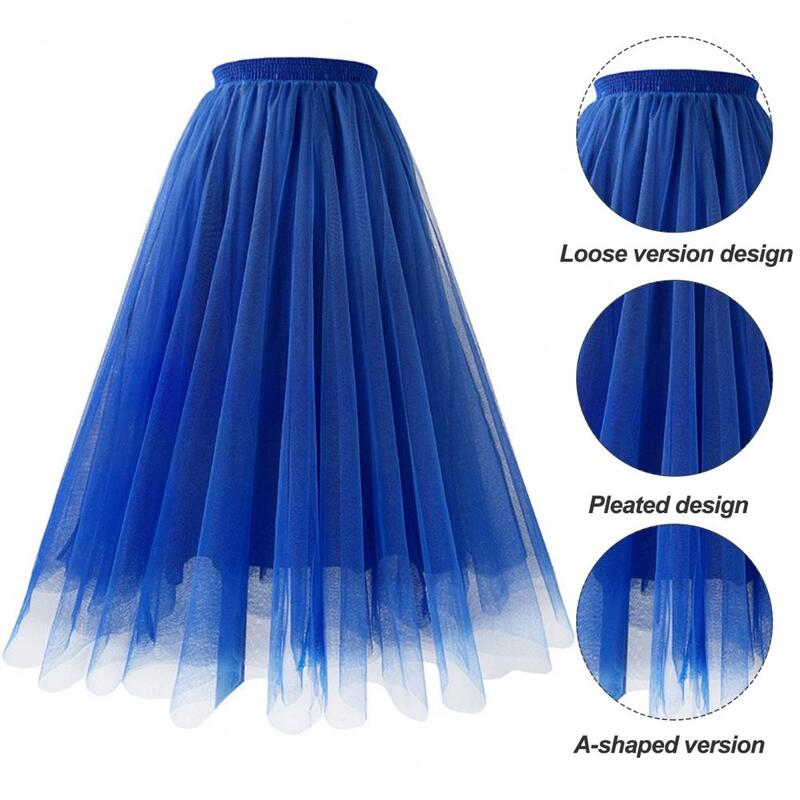 Casual Women Skirt Elegant Women's High Waist Mesh Gauze Pleated A-line Maxi Tulle Skirt for Prom Summer Special Occasions Solid