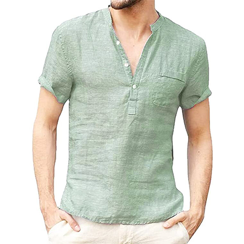 Летняя новая мужская футболка с коротким рукавом, хлопковая и льняная Повседневная мужская футболка со светодиодной подсветкой, Мужская дышащая ткань