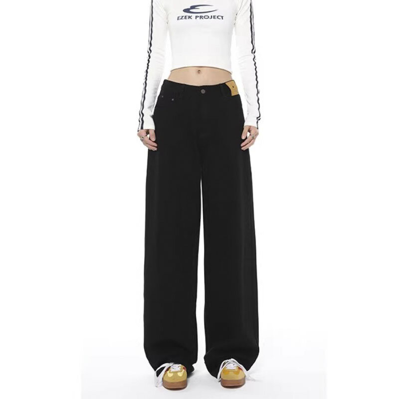 Korean-style High-waisted Fashion Jeans Streetwear Fall New 2023 Wide-leg Trousers High Quality Mom Denim Trousers