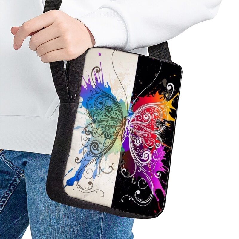 Tas kurir kecil untuk wanita mode baru tas bahu motif pola kupu-kupu seni kasual perjalanan selempang dapat disesuaikan
