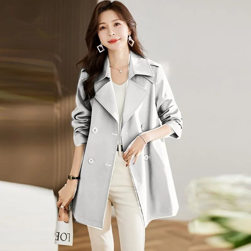 Тренчкот цвета хаки в стиле преппи, женское модное свободное винтажное пальто в Корейском стиле с длинным рукавом и карманами, Шикарная ветровка, Женское пальто
