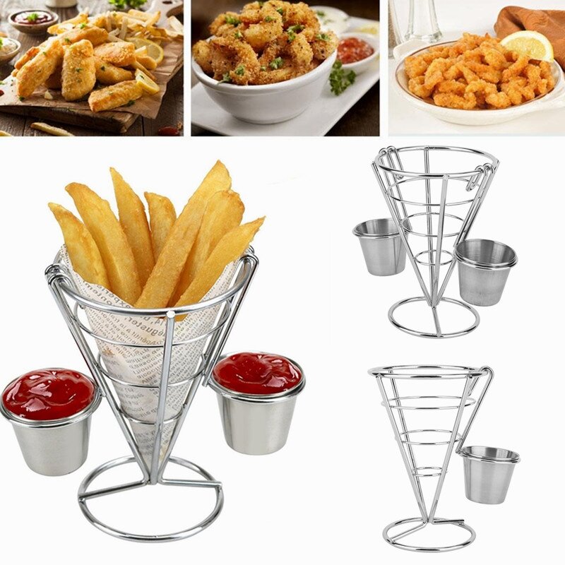 Soporte chapado para patatas fritas, cono de Buffet, soporte de exhibición de aperitivos, cestas de patatas fritas